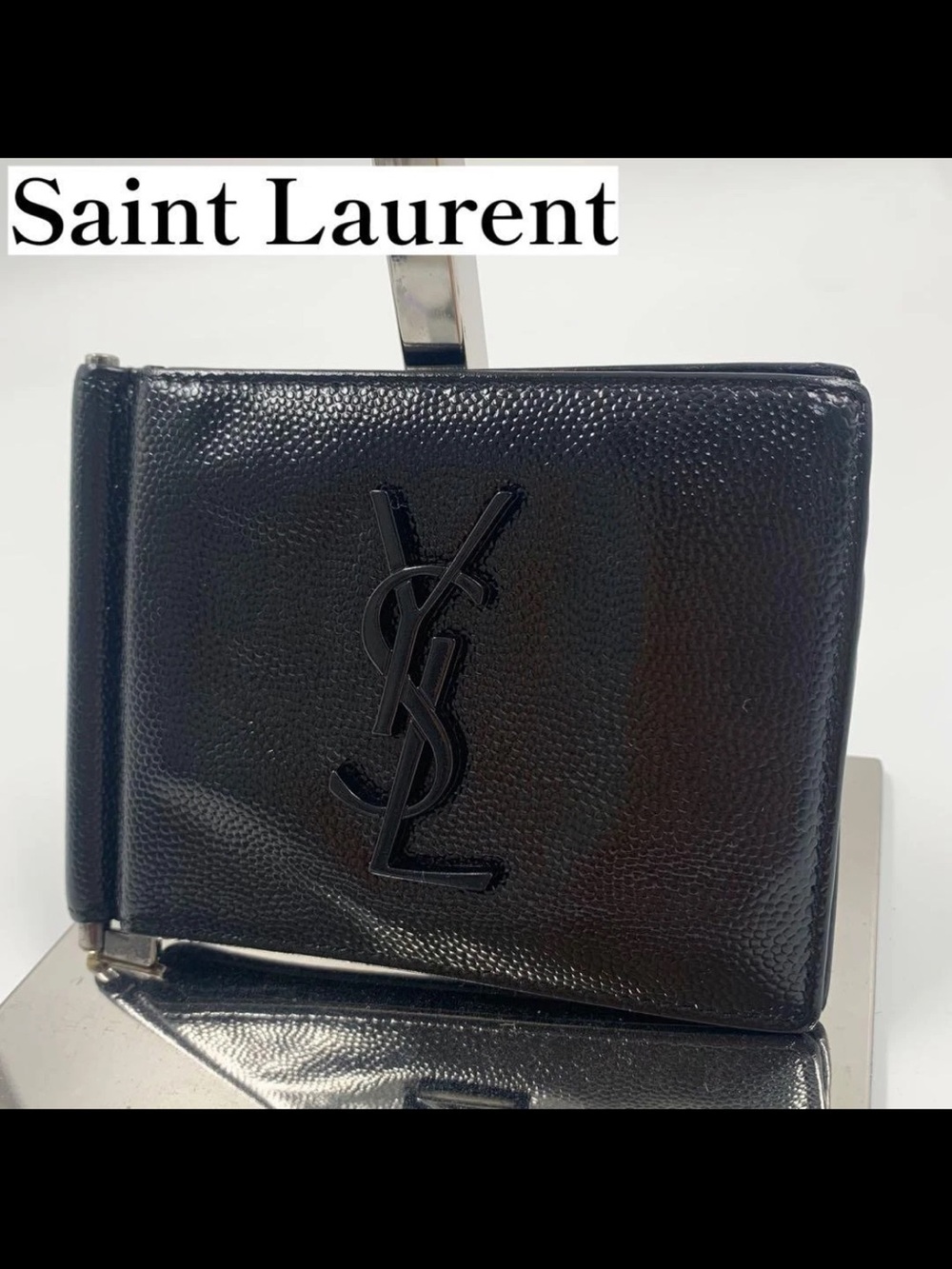 Saint Laurent Black Patent YSL Money Clip Wallet